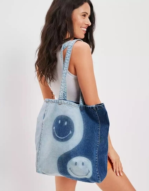 Sacs American Eagle AE Yin Yang Smiley Denim Tote Bleu Femme | GPM-18447475